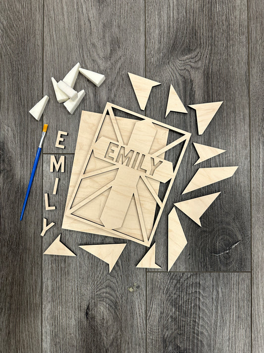 DIY Paint Kit: Stained Glass cross with name