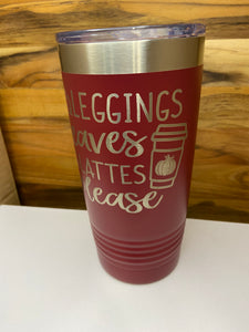 Leggings Leaves & Lattes Please 20oz Ringneck Tumbler - Maroon