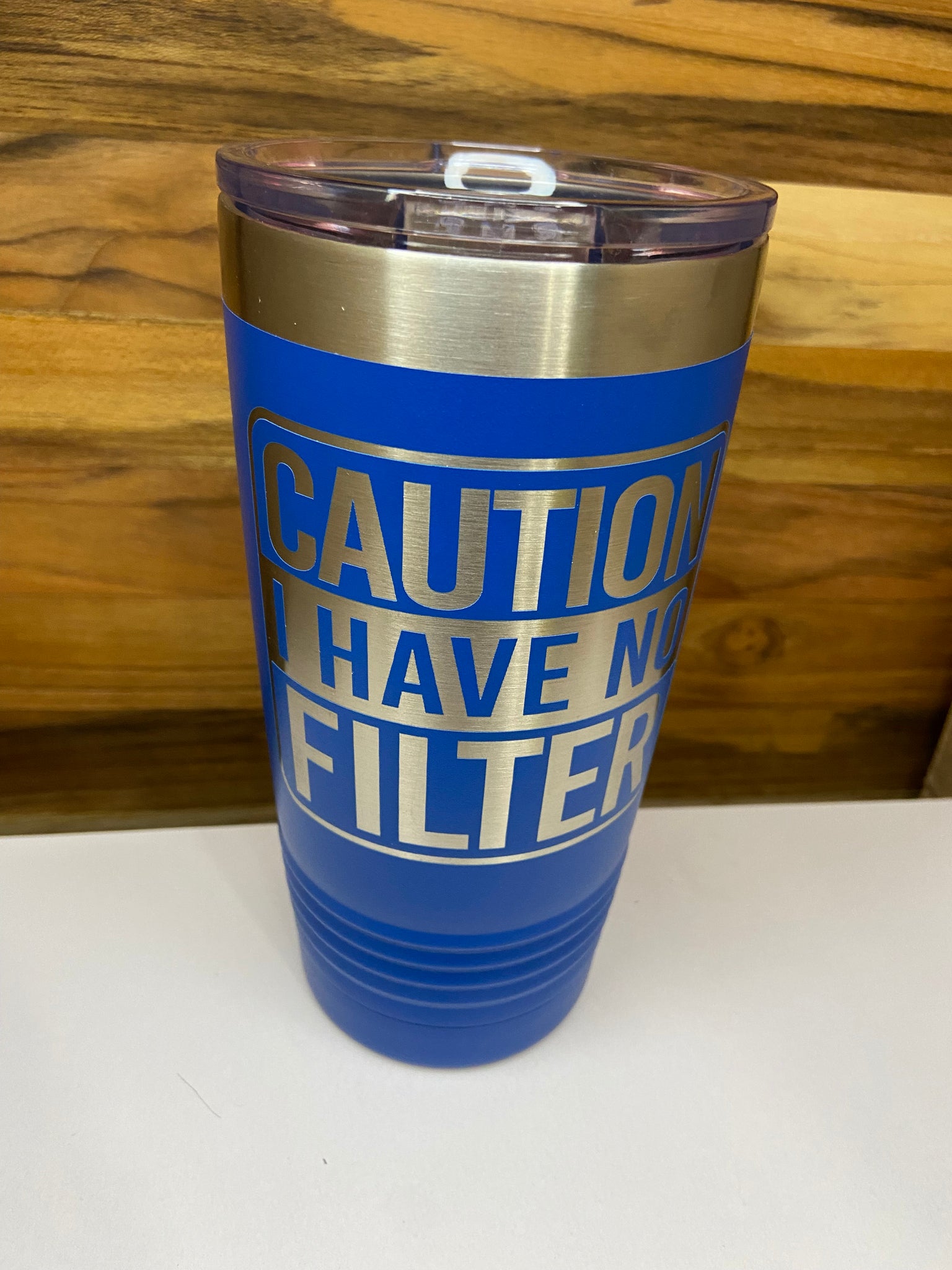 Caution I Have No Filter 20oz Ringneck Tumbler - Blue