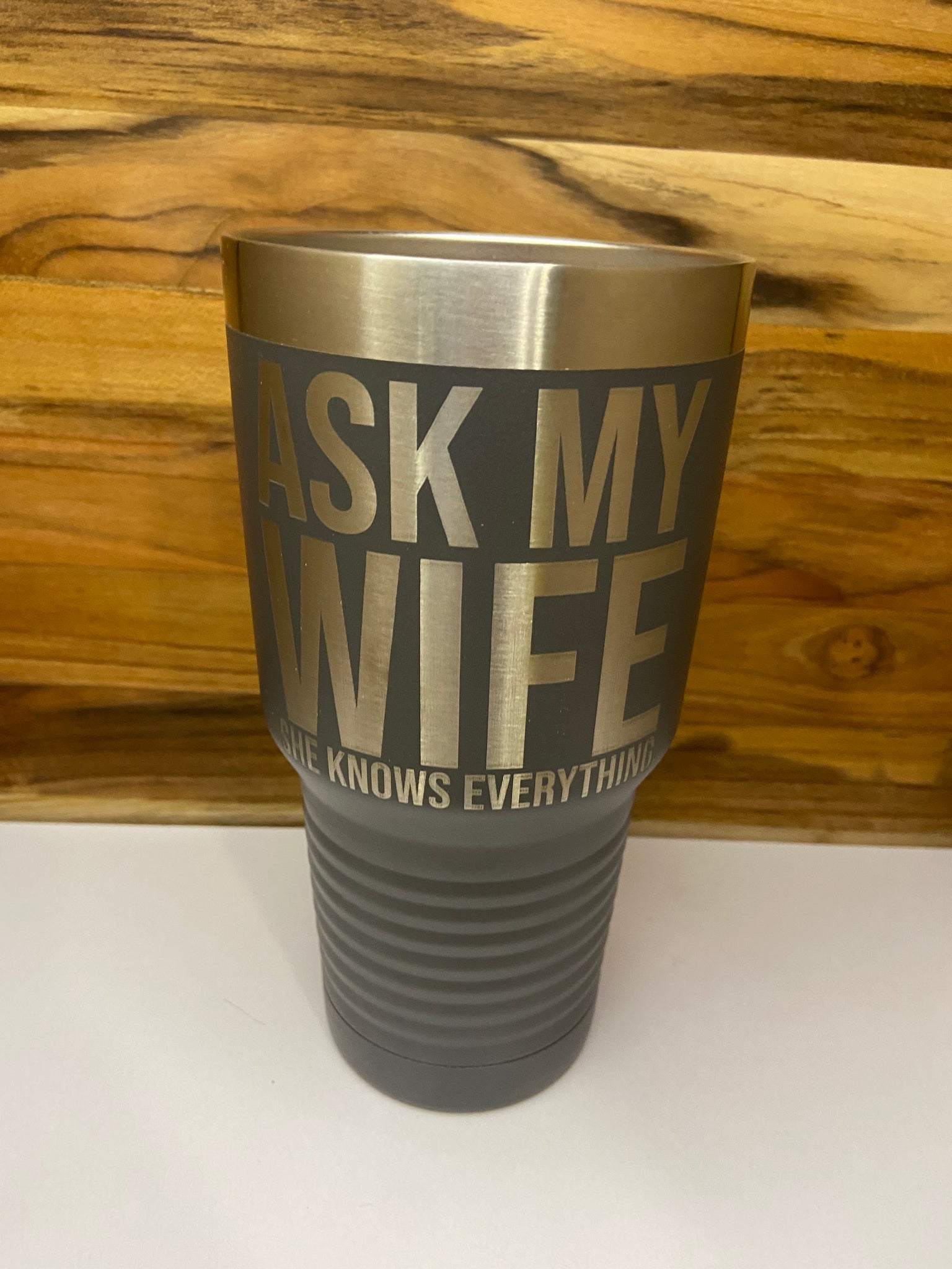 Ask My Wife 30oz Ringneck Tumbler - Gray