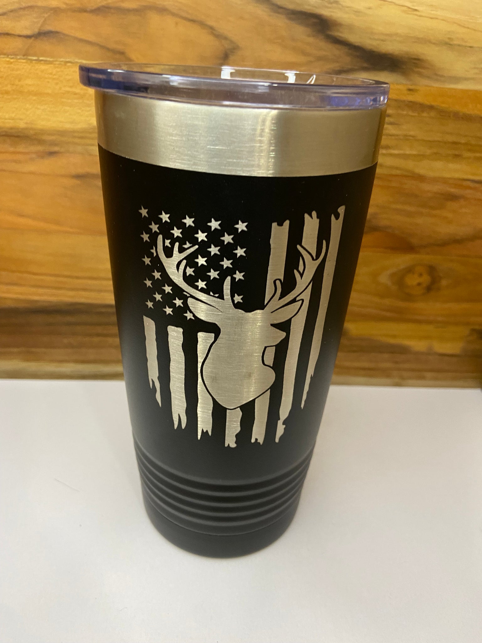 Flag w/ Deer 20oz Ringneck Tumbler - Black