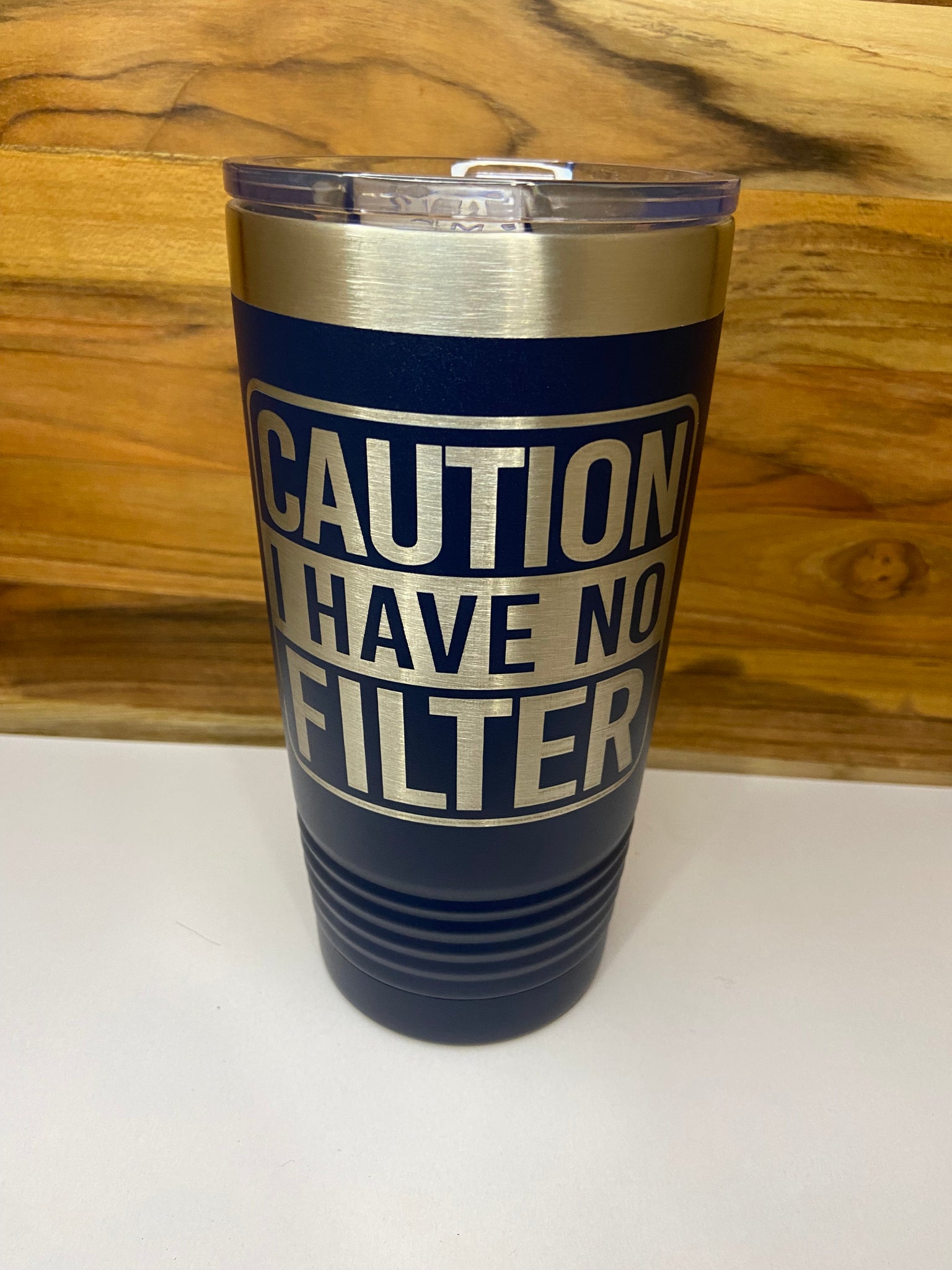 Caution I Have No Filter 20oz Ringneck Tumbler - Navy