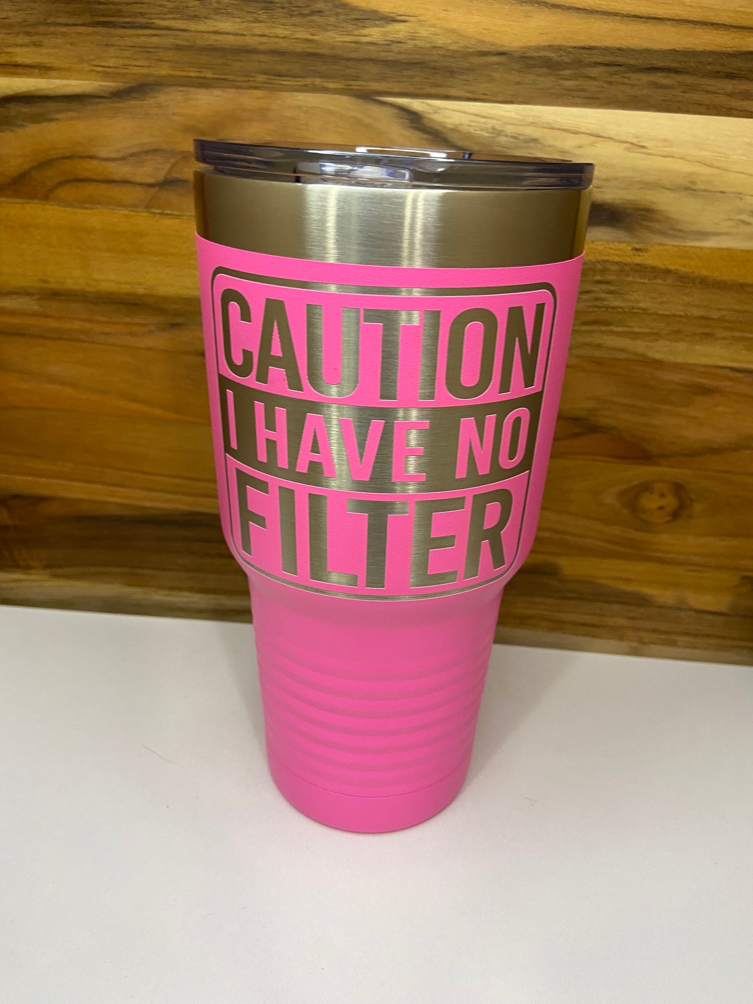 Caution I Have No Filter 30oz Ringneck Tumbler - Pink