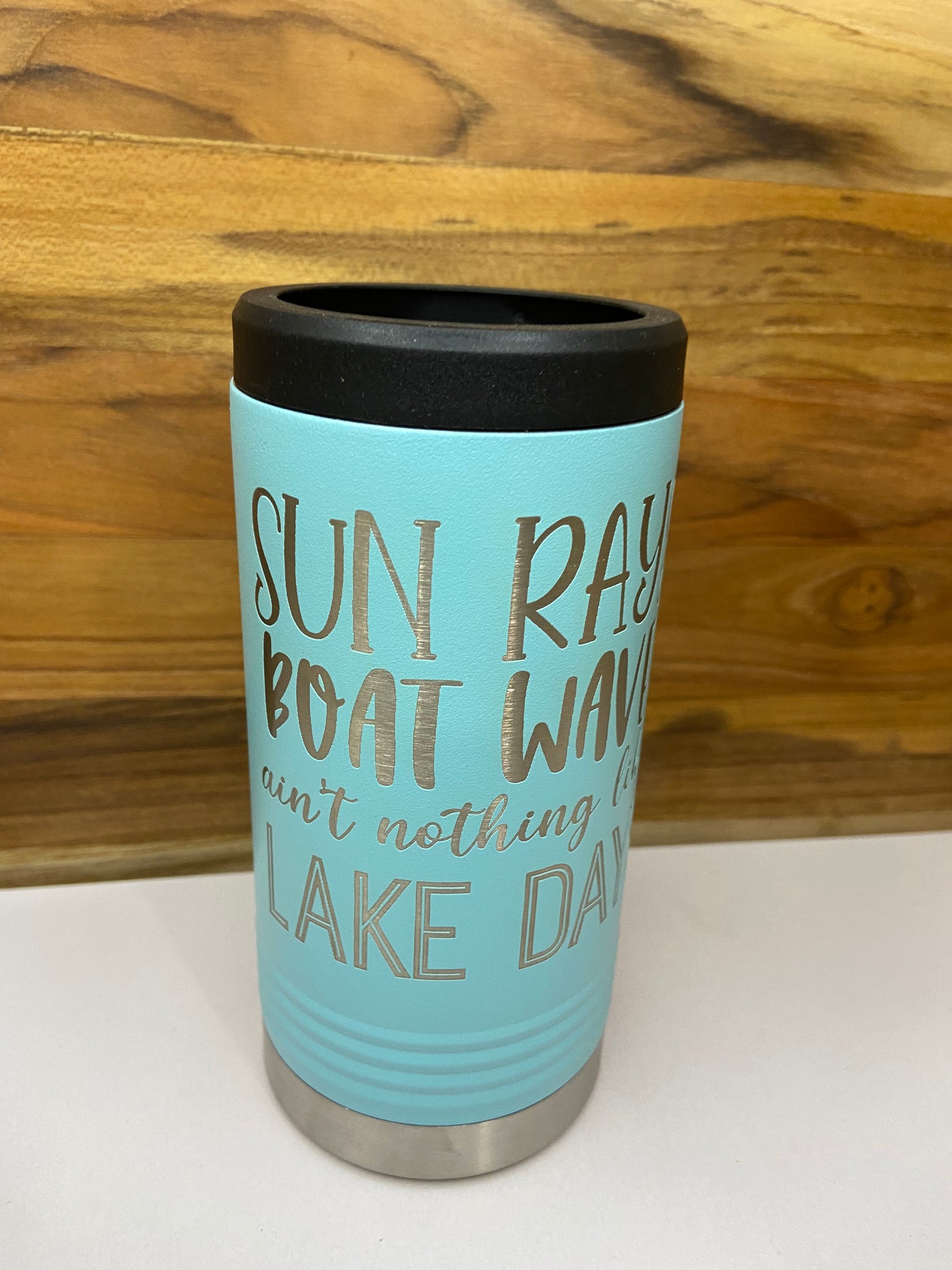 Sun Rays Boat Waves Slim Beverage Holder - Teal