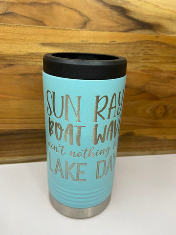 Sun Rays Boat Waves Slim Beverage Holder - Teal