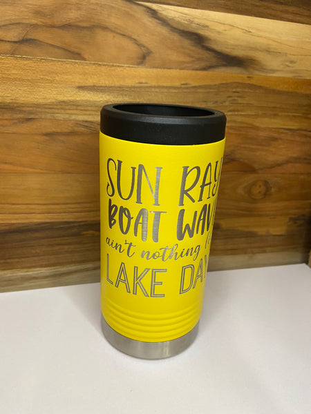 Sun Rays Boat Waves Slim Beverage Holder - Yellow