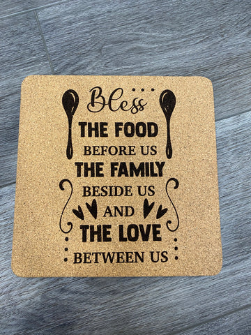 Bless The Food Cork Trivet